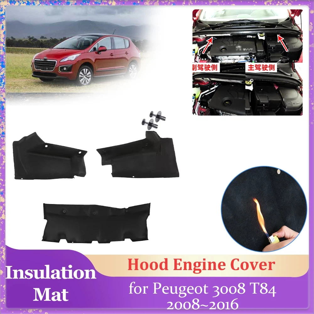 Car Hood Insulation Pad for Peugeot 3008 T84 2008~2016 2009 Engine Cover Lower Liner Cotton Soundproof Heat Mat Part Accessorie
