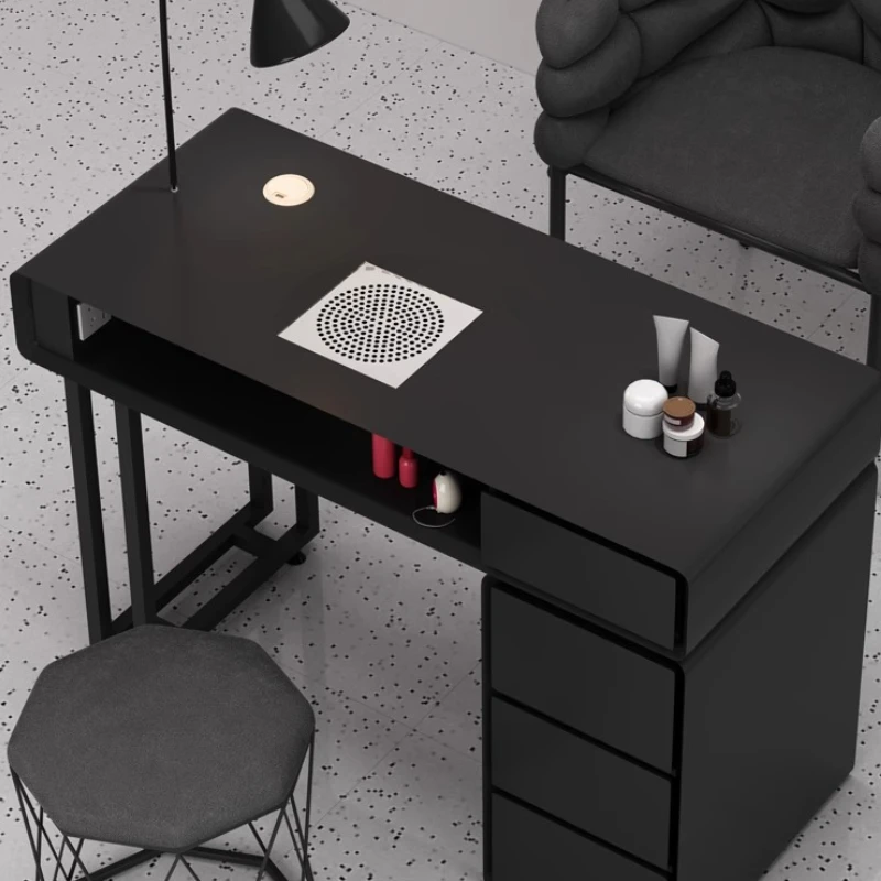 أسود منظم طاولة الأظافر أدراج فاخرة مسند الذراع الجدول مصباح طاولة الأظافر محطة الشمال ميسا مانيكيرستا الأثاث مانيكير #4
