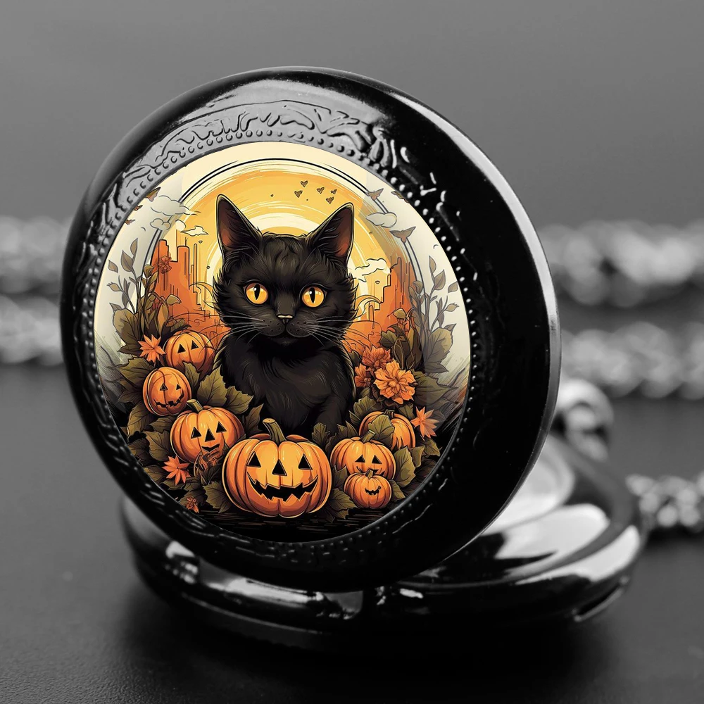 Montre de Poche Créative en Verre au Design de Chat pour Homme et Enfant, Horloge à Quartz Pratique, Cadeau d'Halloween