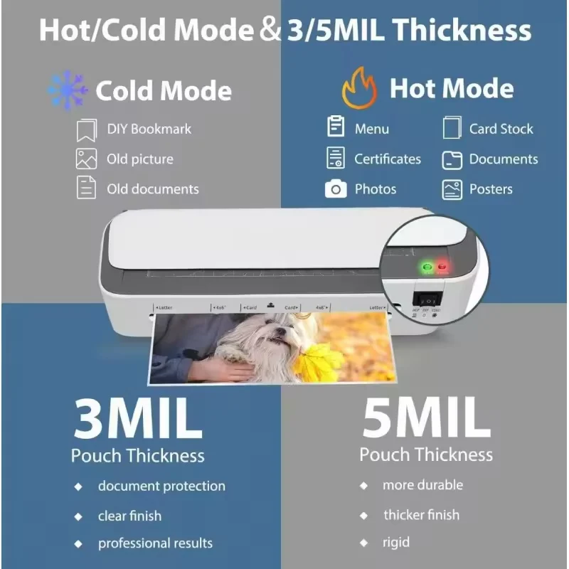 SL388 آلة تغليف A4 متعددة الوظائف 6 في 1 للمكتب المنزلي آلة تصفيح المستندات مع التحكم الذكي البارد والساخن