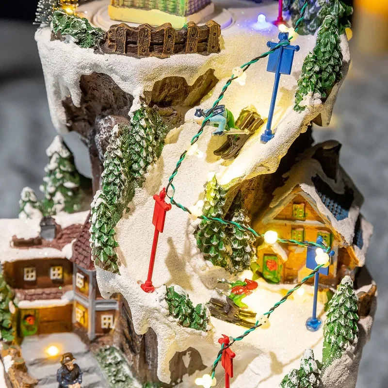 Electric Rotating Christmas Music Box Light Up Train Track Village Snow House Ornament Holiday Decoration Gift For Kids Home