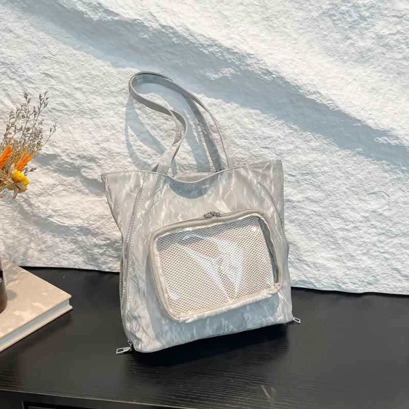 Tote Bag Women Fashion Simple Office Lady Solid Transparent Outer Bag High-Capacity Shoulder Bag Handbag