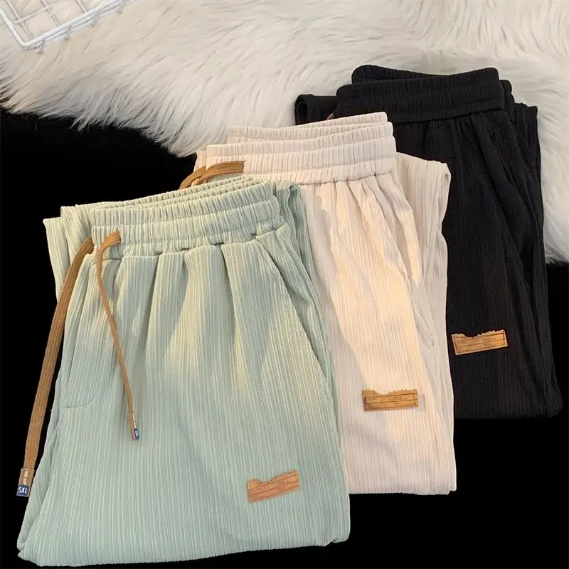 

Ice Silk Men's Summer Thin New Loose Straight Casual Sports Long Trousers Comfortable Breathable Faionable Low Waist Long P...