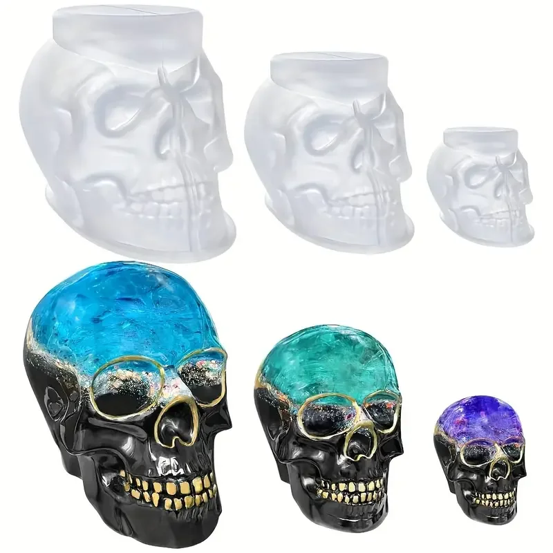 Halloween-Schädel-Silikon-Kerzenform, DIY handgefertigte Duftkerze, Seife, Kunstharz, Gussformen für Heimdekoration und Bastelgeschenk
