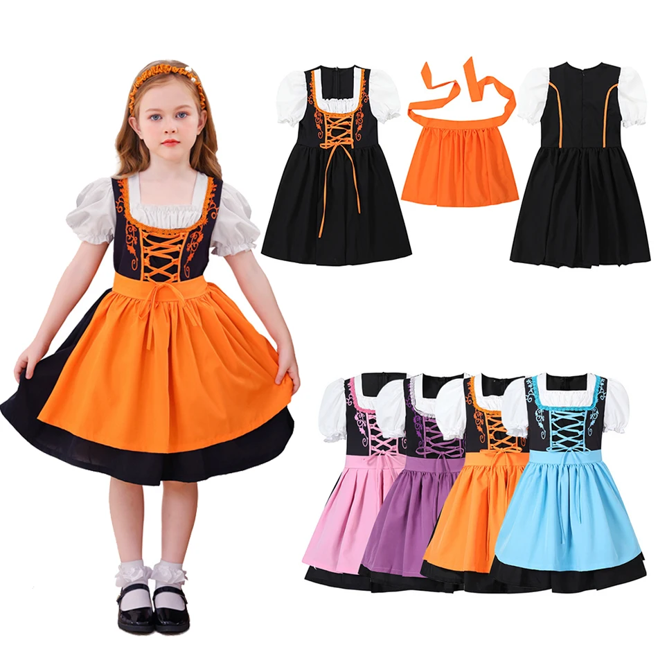 Girls Pretend Beer Costume Cute Sleeveless Jumper Dress with Bow Tie Kids Halloween Party Outfit for School Play Carnival Set