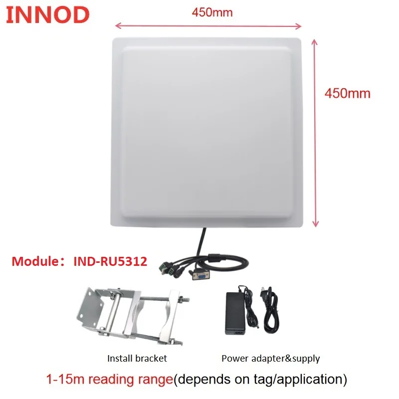 Imagem -03 - Leitor Uhf Rfid com 15m de Longo Alcance Usb Rs232 Wg26 34 Interface de Relé Antena Embutida de Ganho 12dbi Sdk Livre para Estacionamento