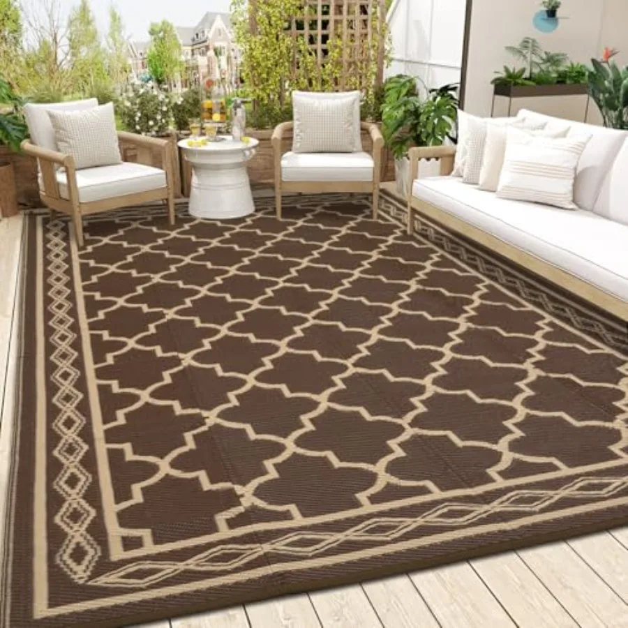 

Outdoor Rug 10x14 ft, Waterproof Reversible Plastic Straw Mat for Patio Deck Camping RV Picnic, Easy Clean UV Resistant Indoor