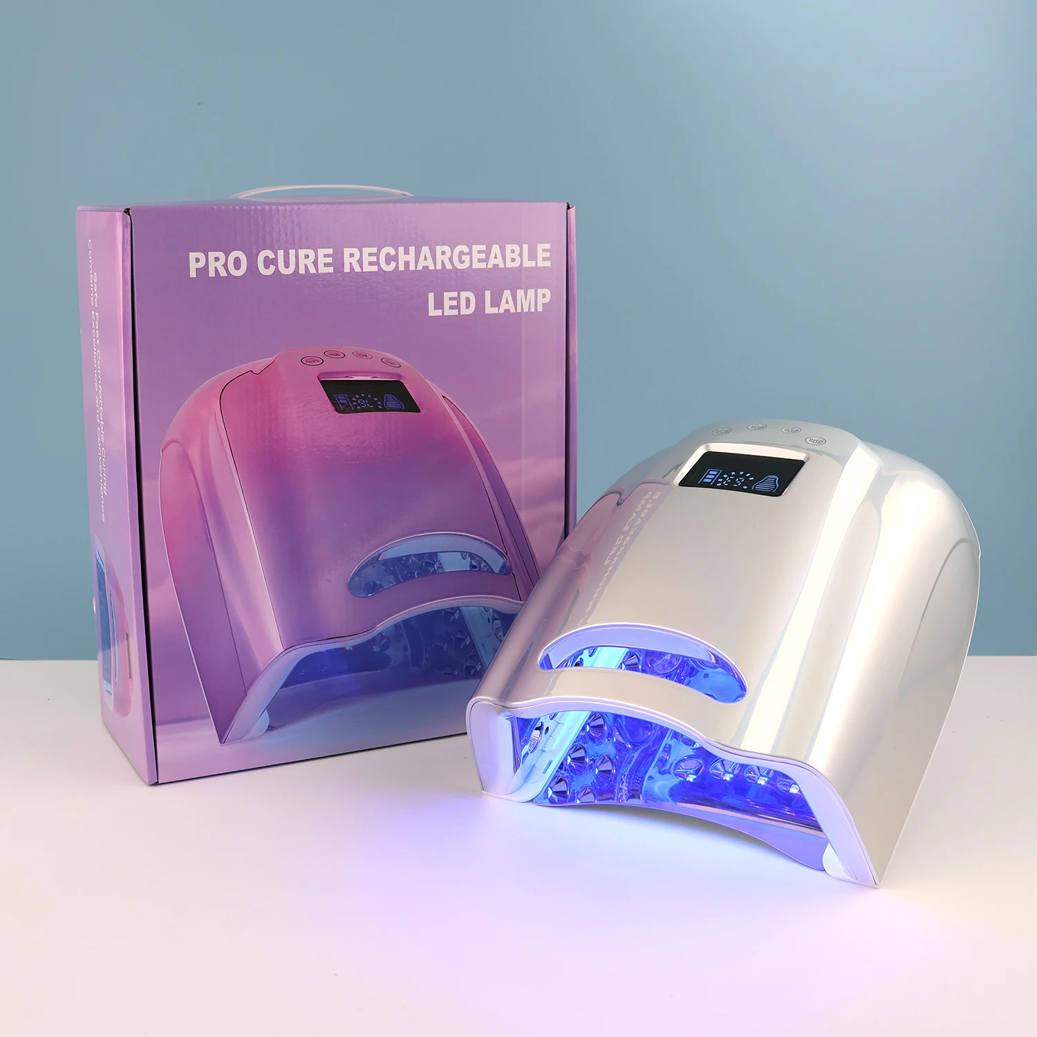 128W Strong Power Low Heat Mode Built in Handle Metallic Color Fast Curing White Light UV LED Nail Lamp with Metal Base