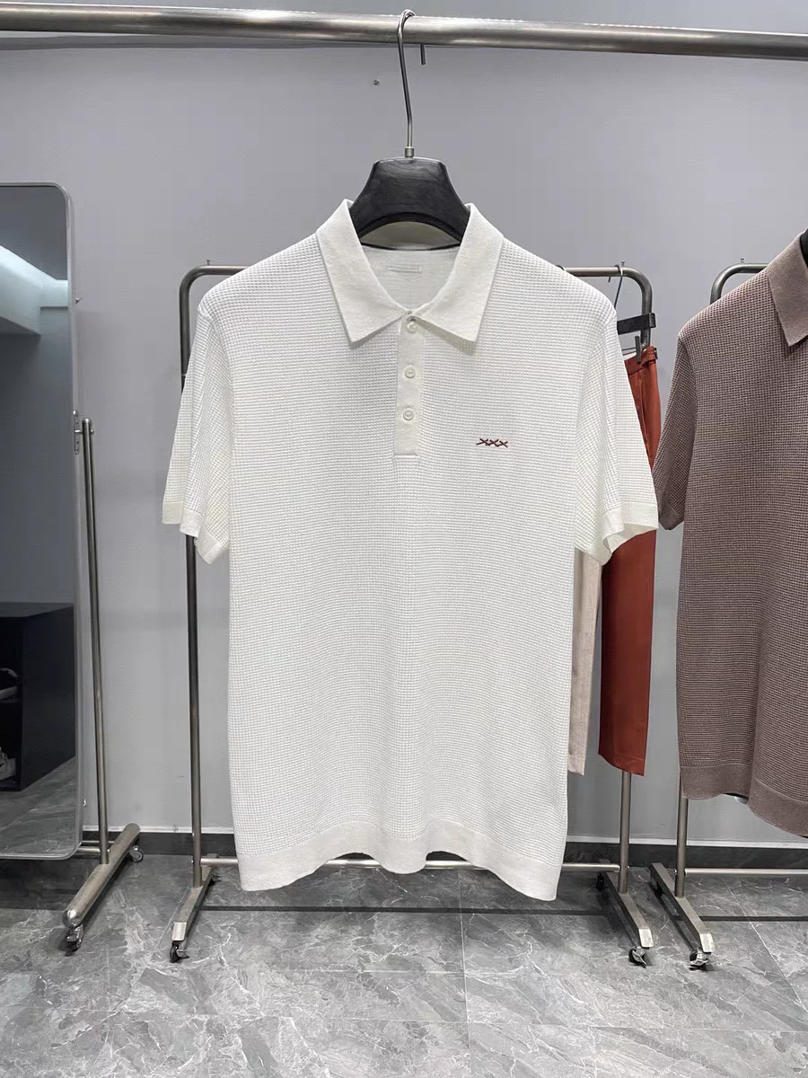 

Italian Style Luxury Men's Shirt Casual Summer Short Sleeve Turn-down Collar Three-button Knitted Loose Fit Color