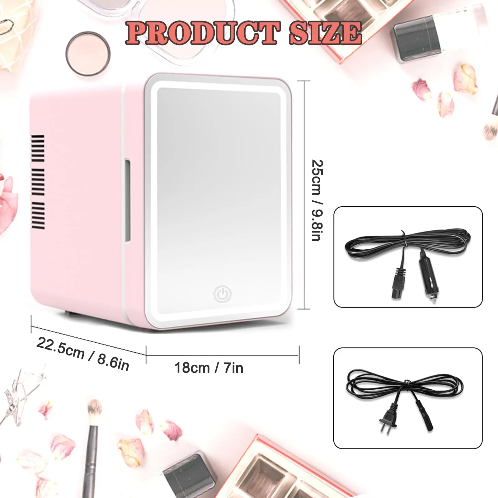 Makeup Fridge With Dimmable LED Light Mirror, Mini Skincare Fridge 6L Face Product Fridge Mini Personal Beauty Refrigerator