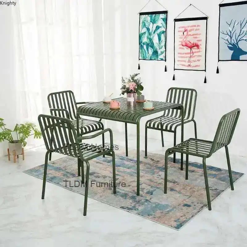 

Wrought Iron Dining Chair Outdoor Table and Chair Combination Courtyard Balcony Milk Tea Shop Cafe Leisure Chair L