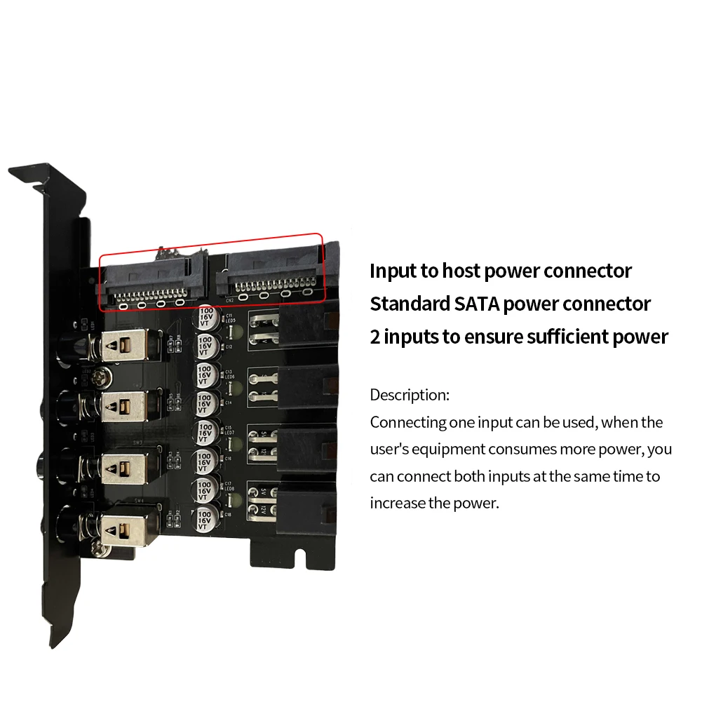Power Expansion Card Dual Channel Hard Drive PCI Expansion Card 4 Bit PCI Expansion Card with SATA Cable Power Control Switch