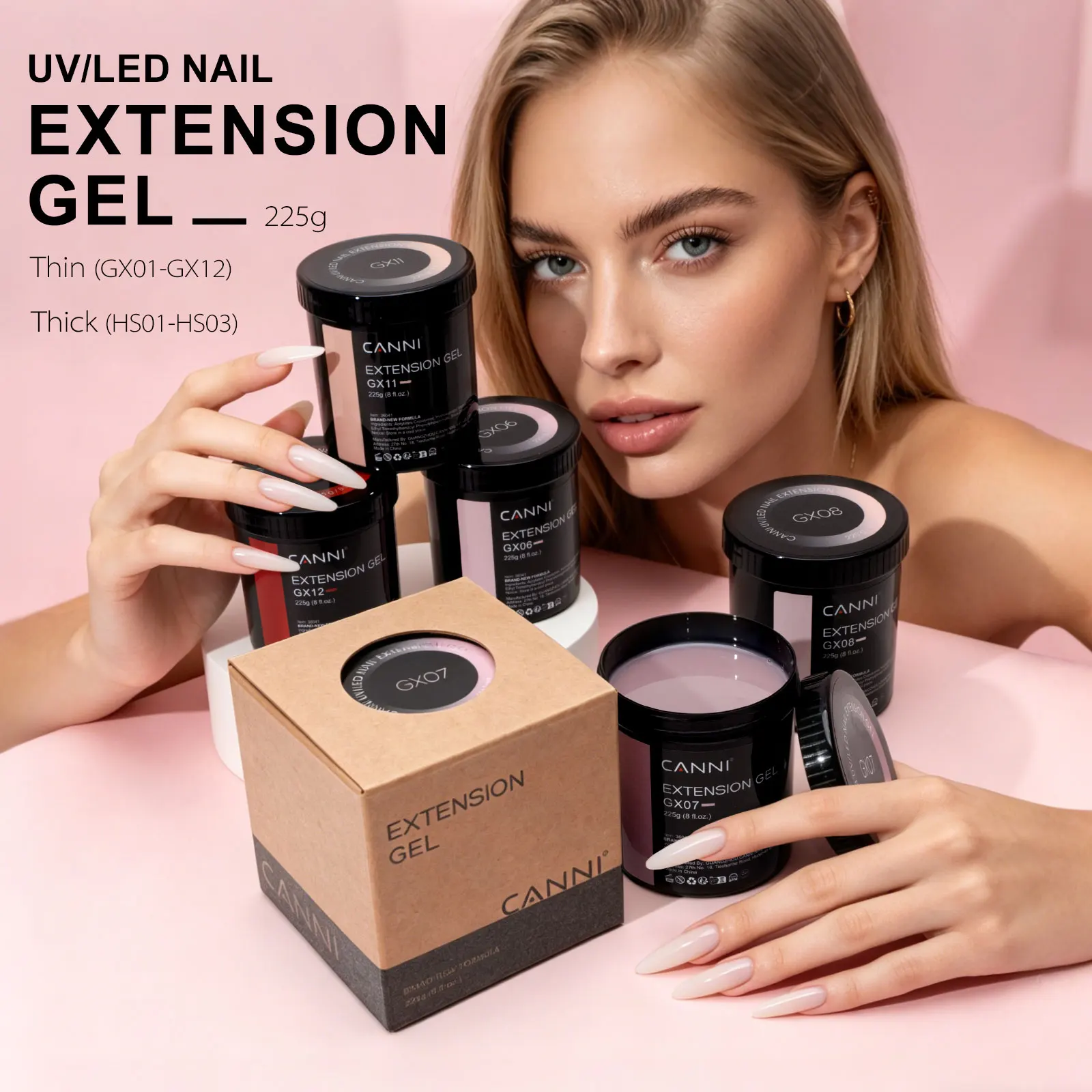 CANNI Builder Nagelgel Großes Volumen 225g UV LED Verlängerungsgel Stark Selbstnivellierend Dickschichtig Langanhaltend Salonqualität – Detail 3