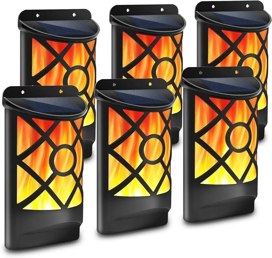 Solar Flame Lights Outdoor, Waterproof Flickering Flame Solar Lights Dark Sensor Auto On/Off 66 LED Solar Powered Wall