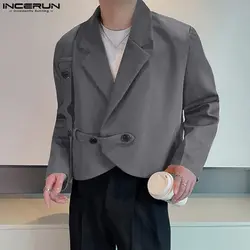 INCERUN Tops 2023 Korean Style Handsome Men Shoulder Pads Solid Cropped Blazer Casual Fashion Male Long Sleeved Suit Coats S-5XL