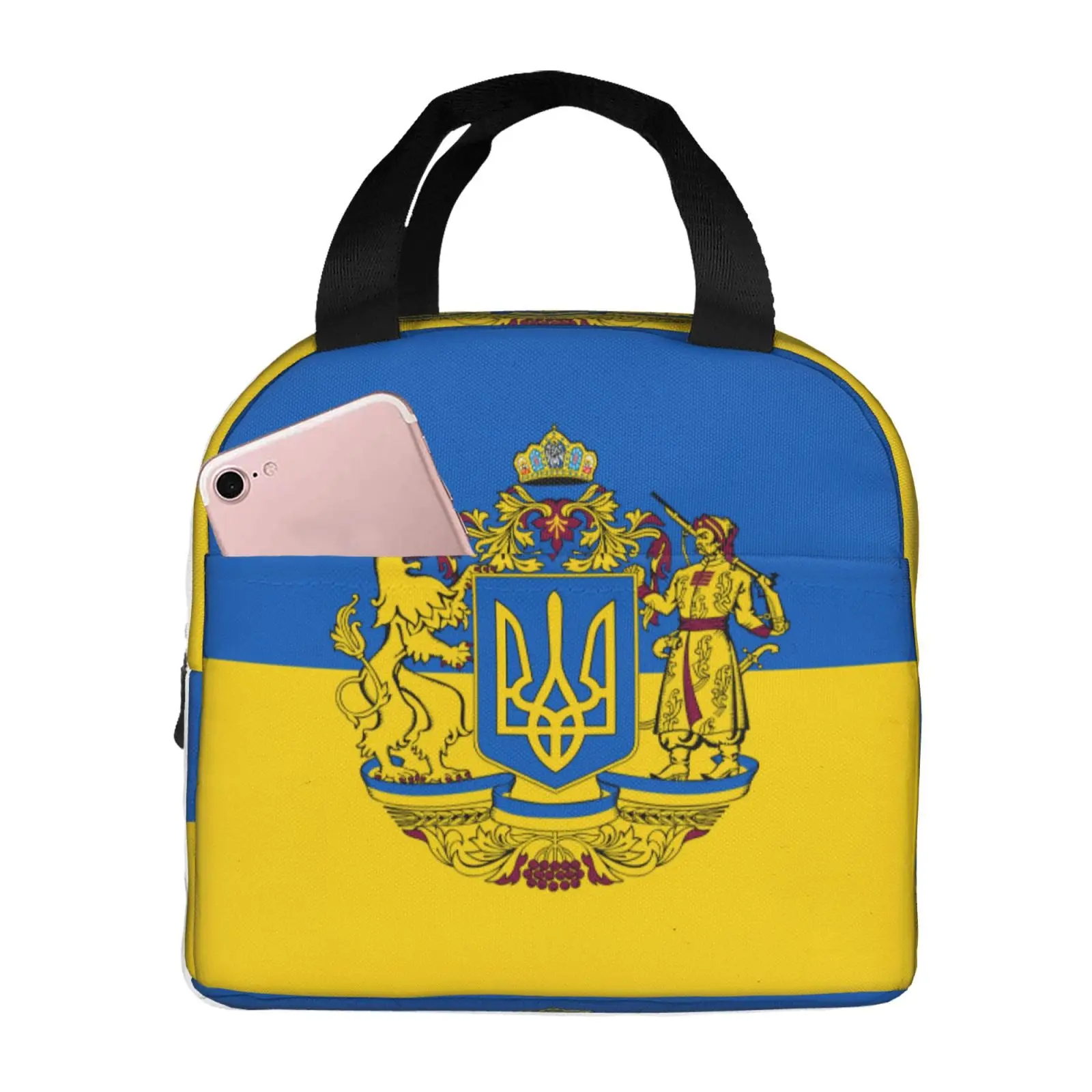 The National Flag and Emblem of Ukraine Lunch Tote Bag Insulated Leakproof Lunch Box Container with Front Pocket for Girls Boys