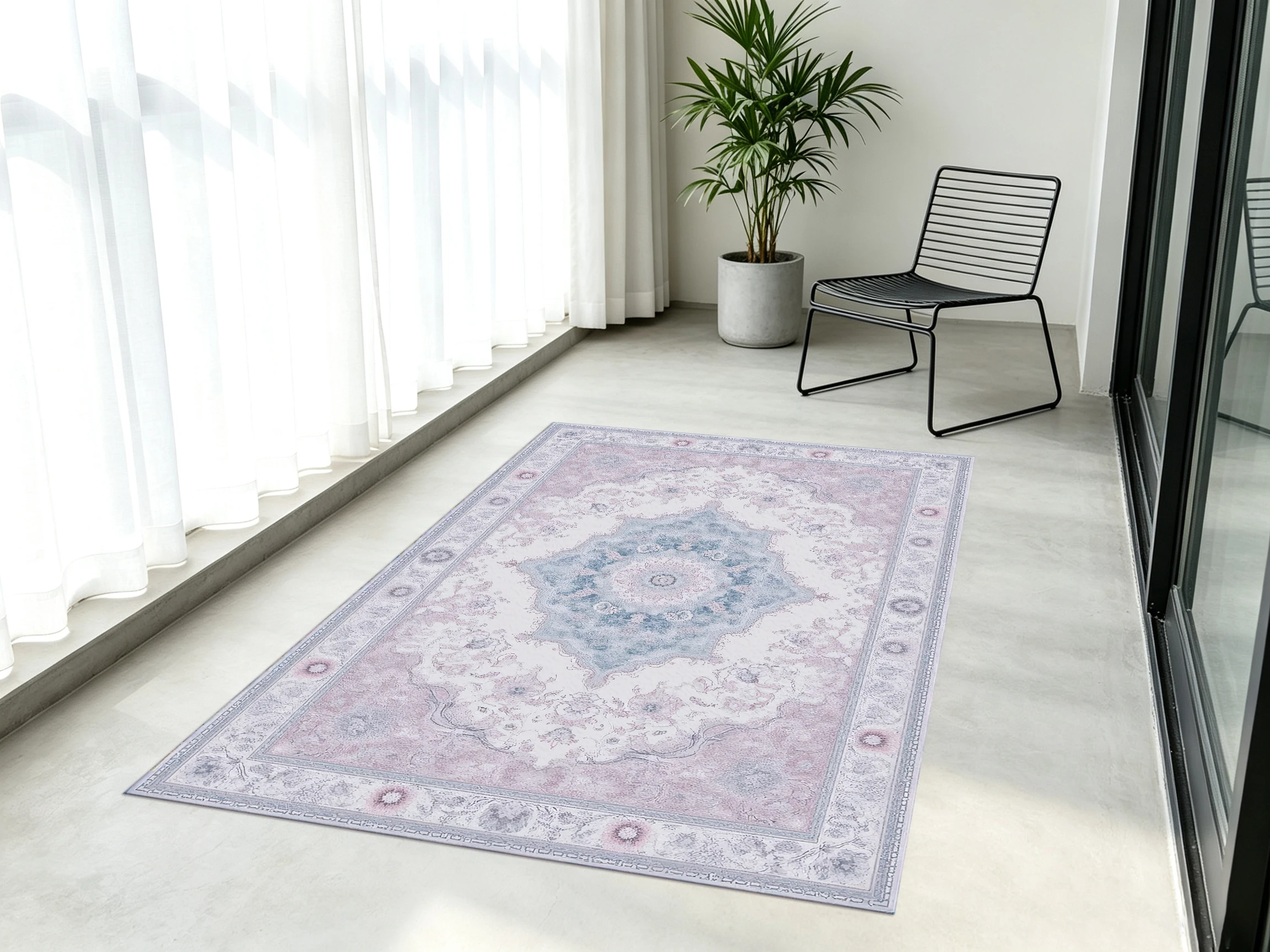 Pink-Tone Vintage Persian Area Rug, Soft Diamond Floral Medallion with Delicate Border, for Autumn Winter Home Refresh, Decor for Study and Living Room