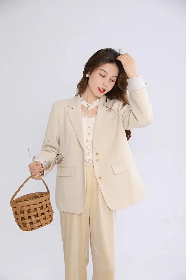 Langer Mantel für Damen, Damen-Blazer, Arbeitsplatz-Flip, Sonnenschutz, Größe dünn, plus Seitenschlitz, Ein-Knopf-Basic, neueste Passform, Perlenstickerei