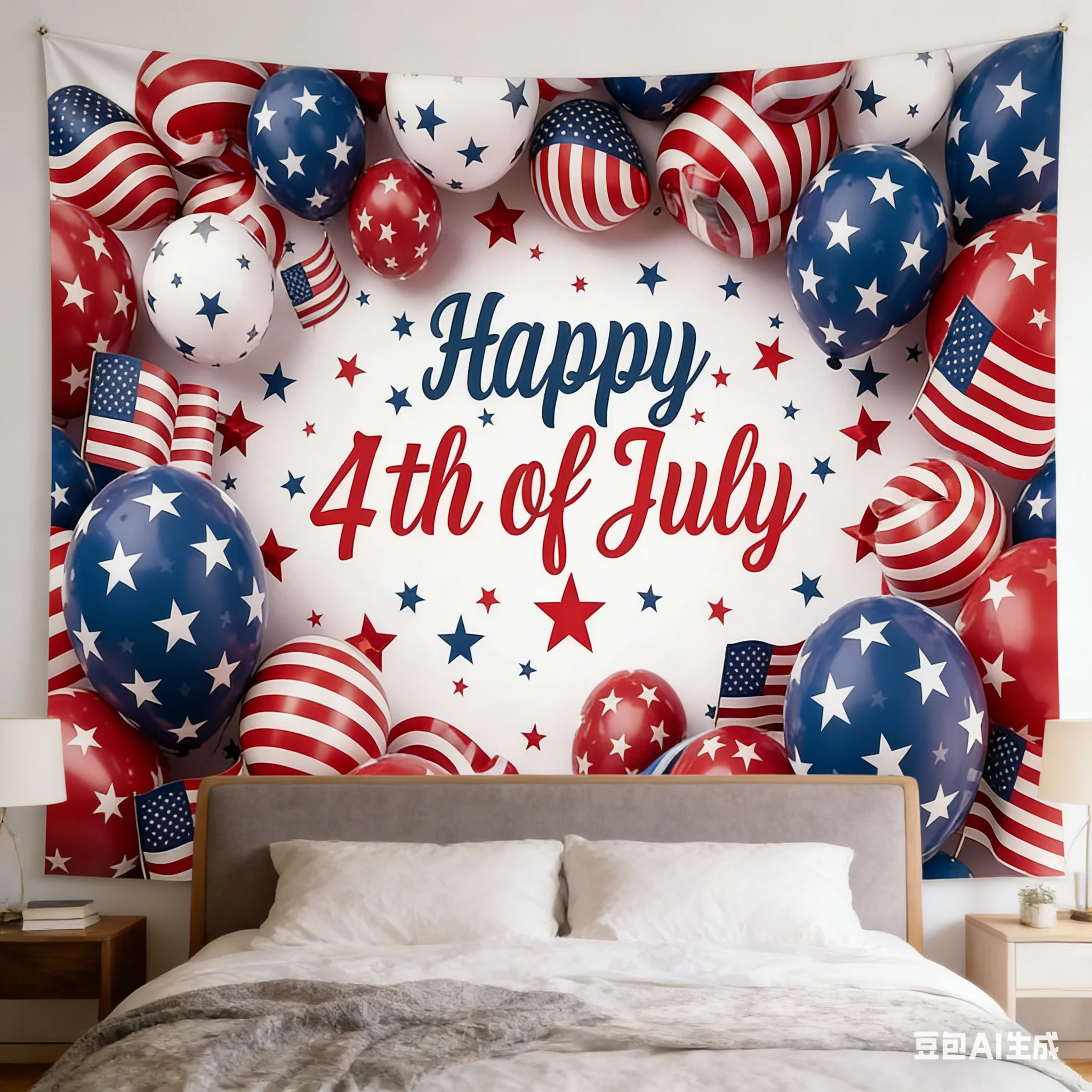 1pc 4th of July Patriotic Tapestry, Polyester 2D Print, Versatile Wall Decor for Bedroom, Porch & Dorm, USA Flag Balloon Art