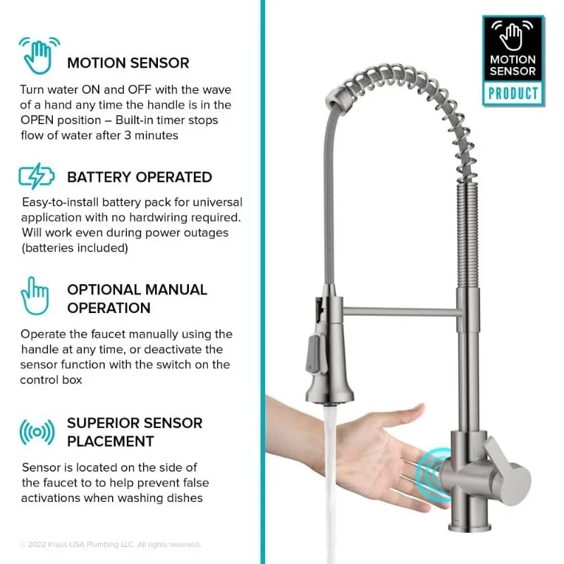 Britt Touchless Sensor Commercial Pull-Down Single Handle Kitchen Faucet in Spot Free Stainless Steel, KSF-1691SFS