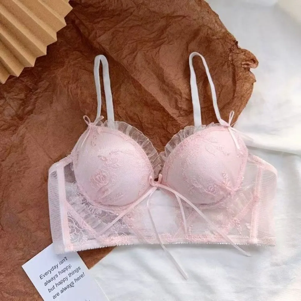 MOYISU Sweet Lace Lingerie Brassiere Wireless Push Up Anti Sag For Women Small Bust No Empty Cup Comfort Underwear 32-38AB セクシーな