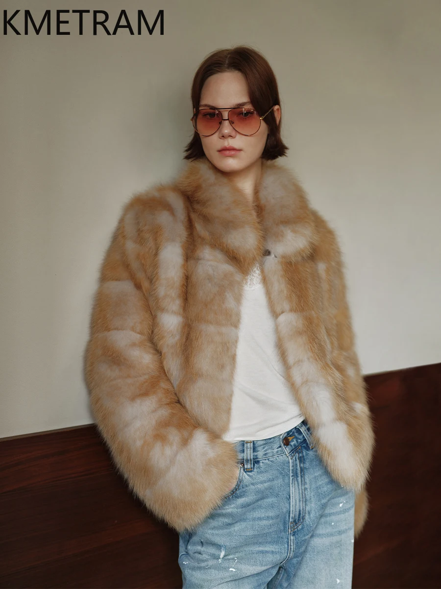 معطف فرو الثعلب الطبيعي لعام 100% للنساء عالي الجودة بياقة واقفة وسترة من الفرو الحقيقي ملابس نسائية شتوية 2025 سترات فروي قصيرة