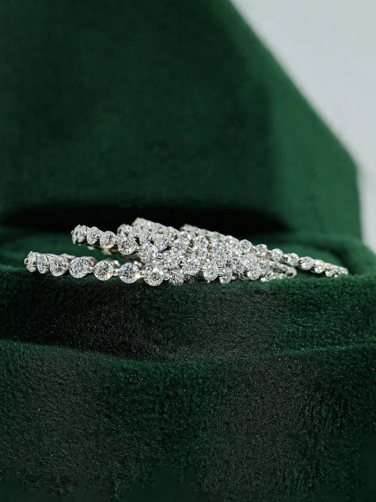 925 Sterling Silber Elegante Echte Moissanit Diamant 2 MM Glänzenden Runde Ring Für Frauen Party Luxus Hohe Qualität Edlen schmuck – Detail 4