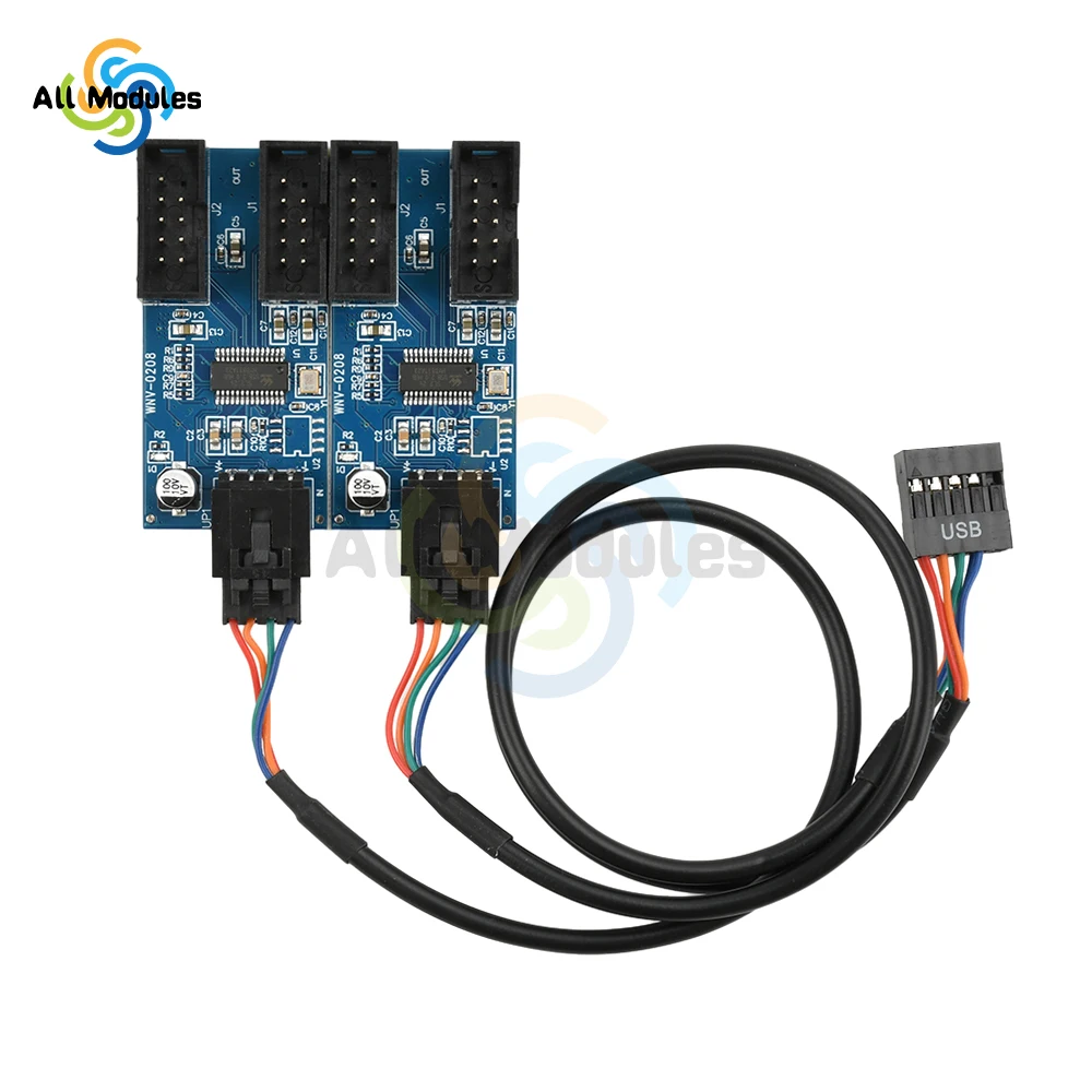 9Pin USB Splitter Motherboard 1 to 2 Female Interface Header Splitter Extension Cable Adapter for 1 to 4 USB HUB Connectors