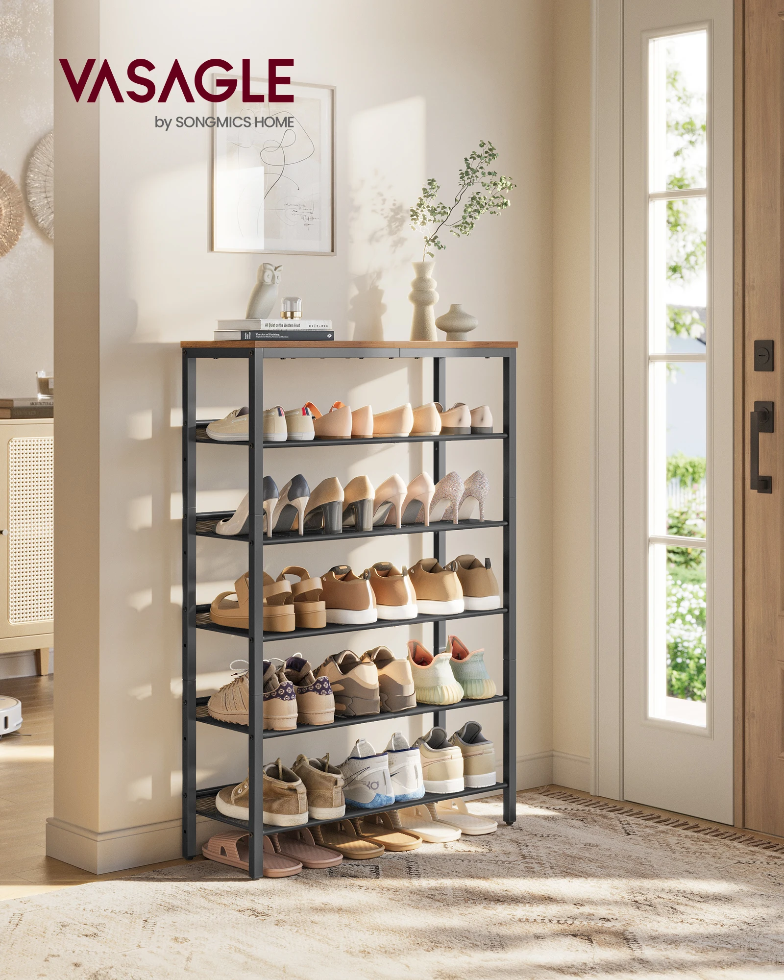 VASAGLE Shoe Rack for Entryway, 6-Tier Shoe Rack Organizer with Storage Shelves and Spacious Top, Freestanding, Adjustable, Indu