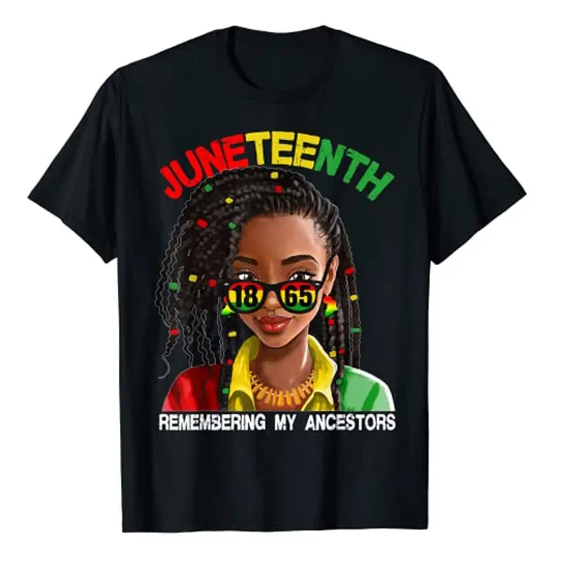 Juneteenth Tee Women's Fashion Loc'd Hair Remembering My Ancestors T-Shirt Black Pride Graphic Tee Top Short Sleeve Blouses Gift