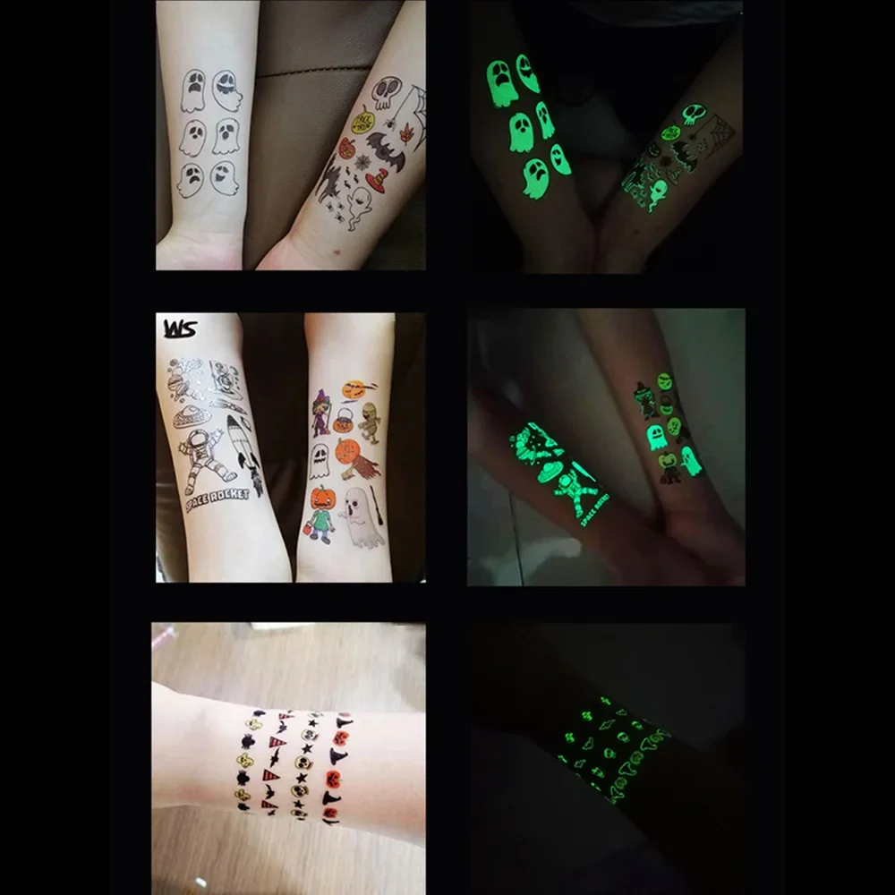 

Cartoon Halloween Luminous StickerTattoo For Kid Fake Tatoo Children Hallowmas Body Art Halloween Stage Performance Decoration