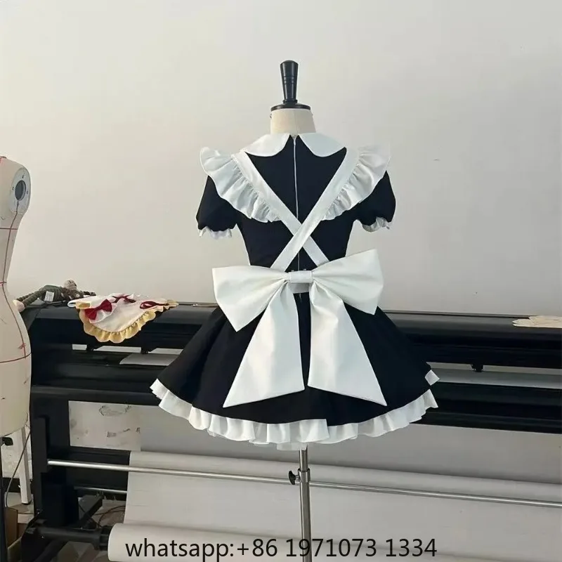 Mikuu Rabbit Hole Black and White Maid Sexy Dress With Headband Halloween Cosplay Costume Wig Princess Lolita Dress For Women