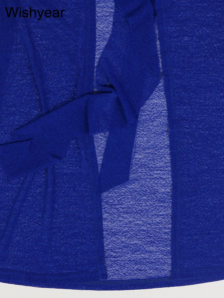 Nieuwe blauwe mesh patchwork geplooide slanke bodycon lange jurk halter backless split vrouwen sexy verjaardagsfeestje avond prom vestidos