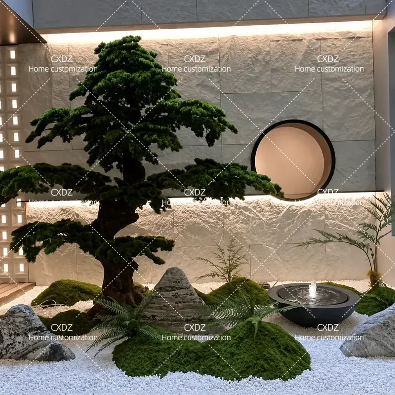 Simulated Welcome Pine Tree Chinese Zen Decoration Indoor Landscape Green Plant for Hotel Restaurant Stairs Home Decor