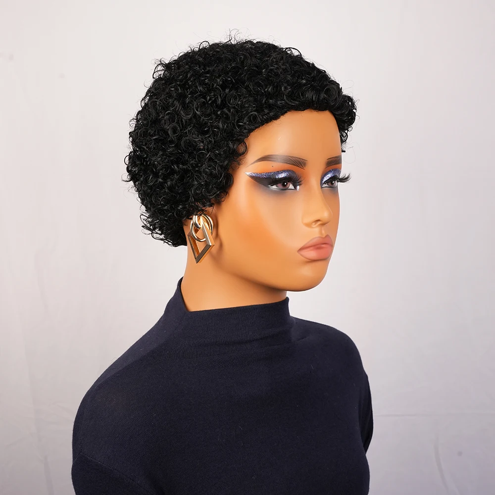 Pixie corte perucas brasileiras virgem remy peruca de cabelo humano para preto feminino curto afro kinky encaracolado máquina feita perucas