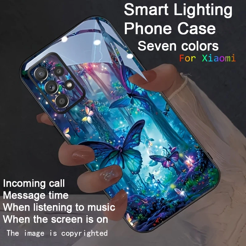 

Dream Forest Butterfly Dance Colorful Glow In the Dark Luminous Phone Case For Xiaomi Redmi Note 14 15 13 12 Pro Plus LED Covers