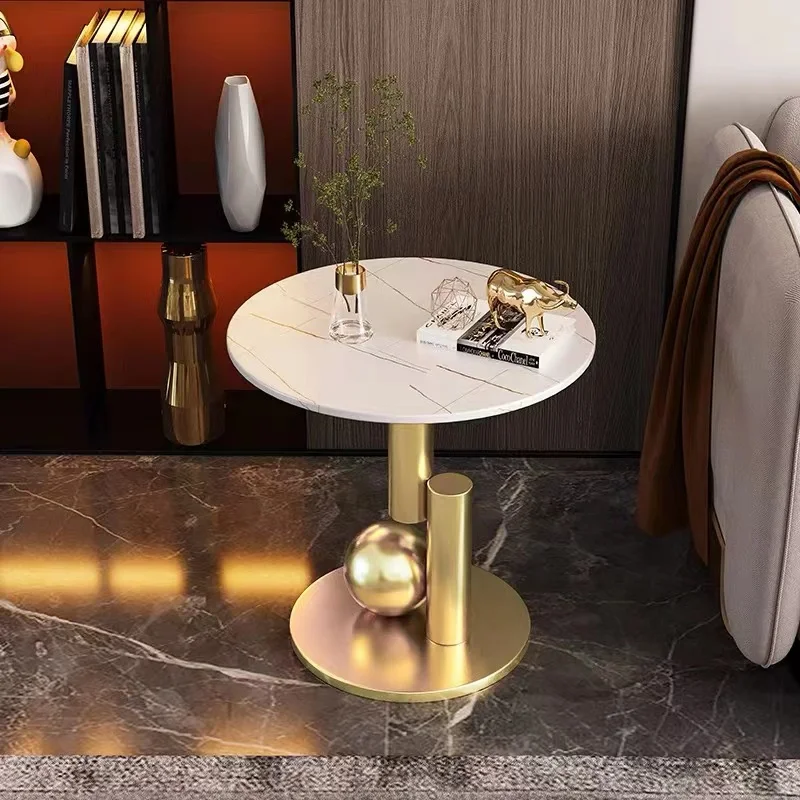 Stone coffee table set, modern simple living room mobile side table, light luxury design corner side table