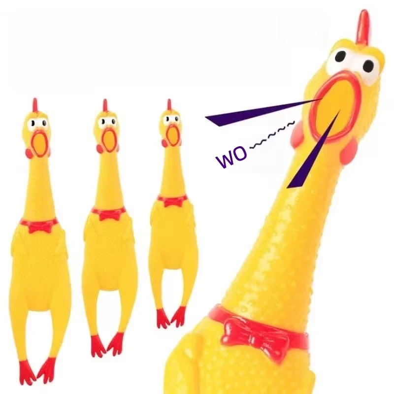 Screaming Chicken Squeezing Sound Toy Pet Dog Chewing Toys Stress Wacky Toys Durable Yellow Rubber Breathable Chicken Gifts