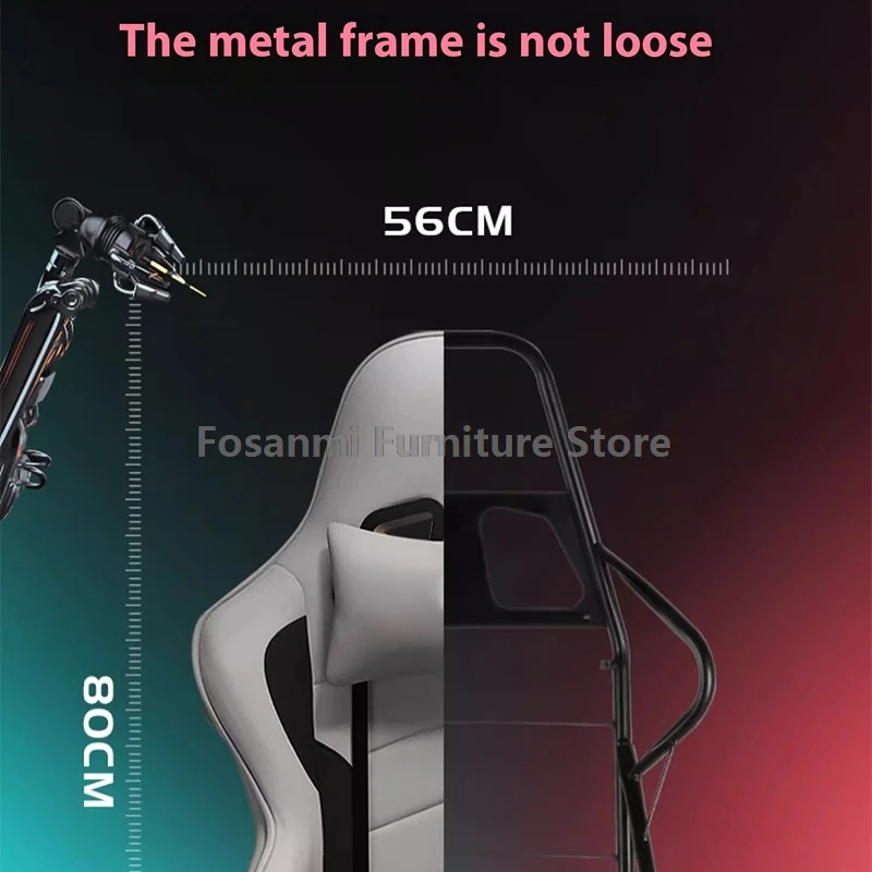 كرسي ألعاب أنيق من الجلد الرمادي مستلق للمنزل والمكتب كرسي مكتب مريح مع وسادة قطنية كراسي كمبيوتر ألعاب قابلة للتعديل #5