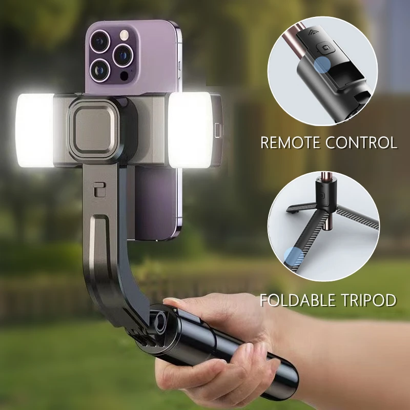 1-Axis Gimbal Stabilizer Selfie Stick Phone Holder with Wireless Remote Shutter and Foldable Tripod for iPhone Android Mobile