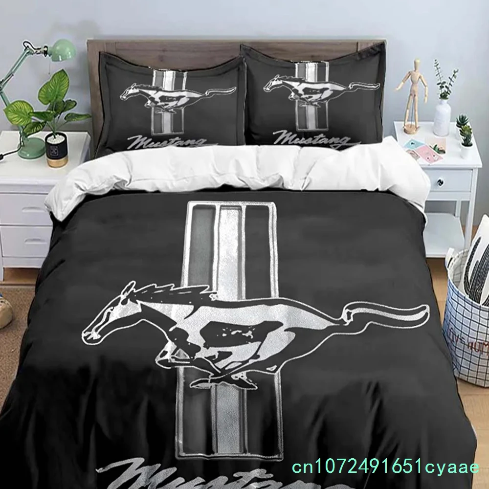 3D Print Mustang Car Logo Bedding Set Boys Girls Twin Queen King Size Duvet Cover Pillowcase Bed Boys Adult Home Textileextile