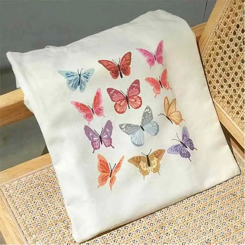 KM016 Butterfly Tote Bag Aesthetic Butterflies Cotton Canvas Bag