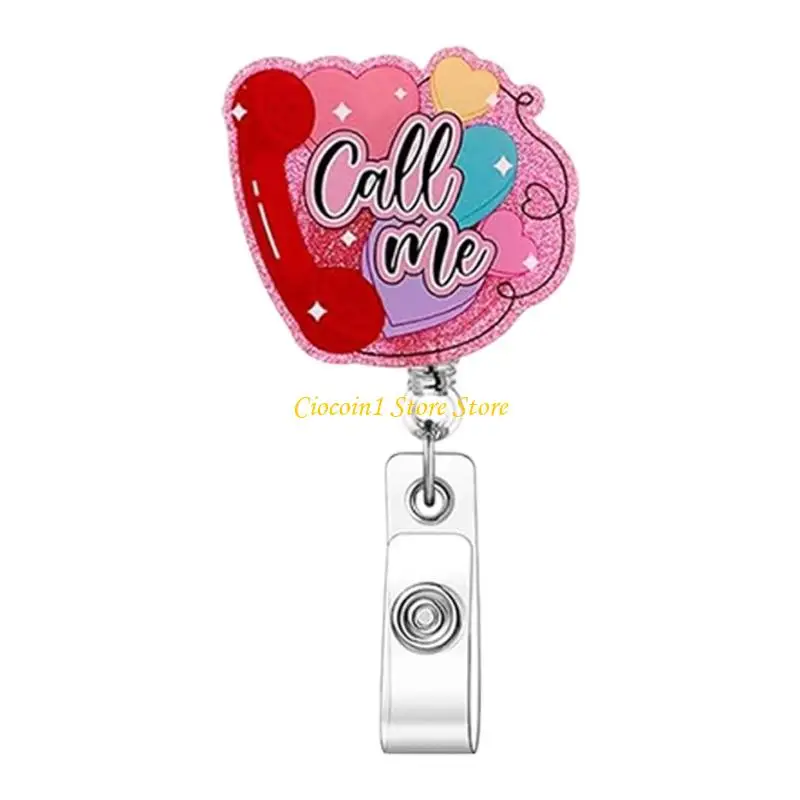 A3PC Glittering Sequins ABS Badge Holder with Metal Clip Retractable Badge Holder