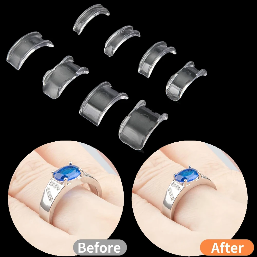 8pcs Silicone Invisible Clear Ring Size Adjuster Tighten Reducer Jewelry Tool for Loose Any Rings Women and Men