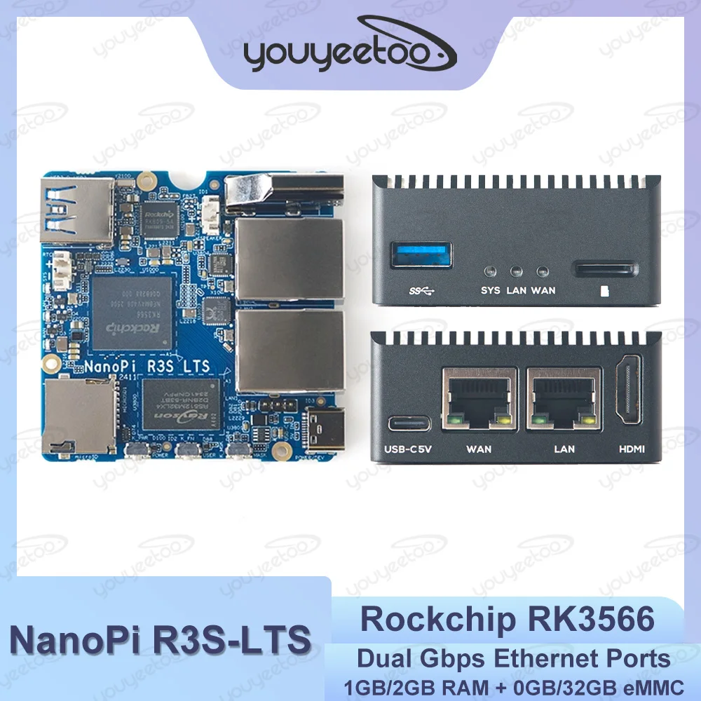 NanoPi R3S-LTS Маршрутизатор Dual-Gbps Ethernet-порты Rockchip RK3566 SoC 2 ГБ LPDDR4X Макетная плата поддерживает OpenMediaVault OpenWrt