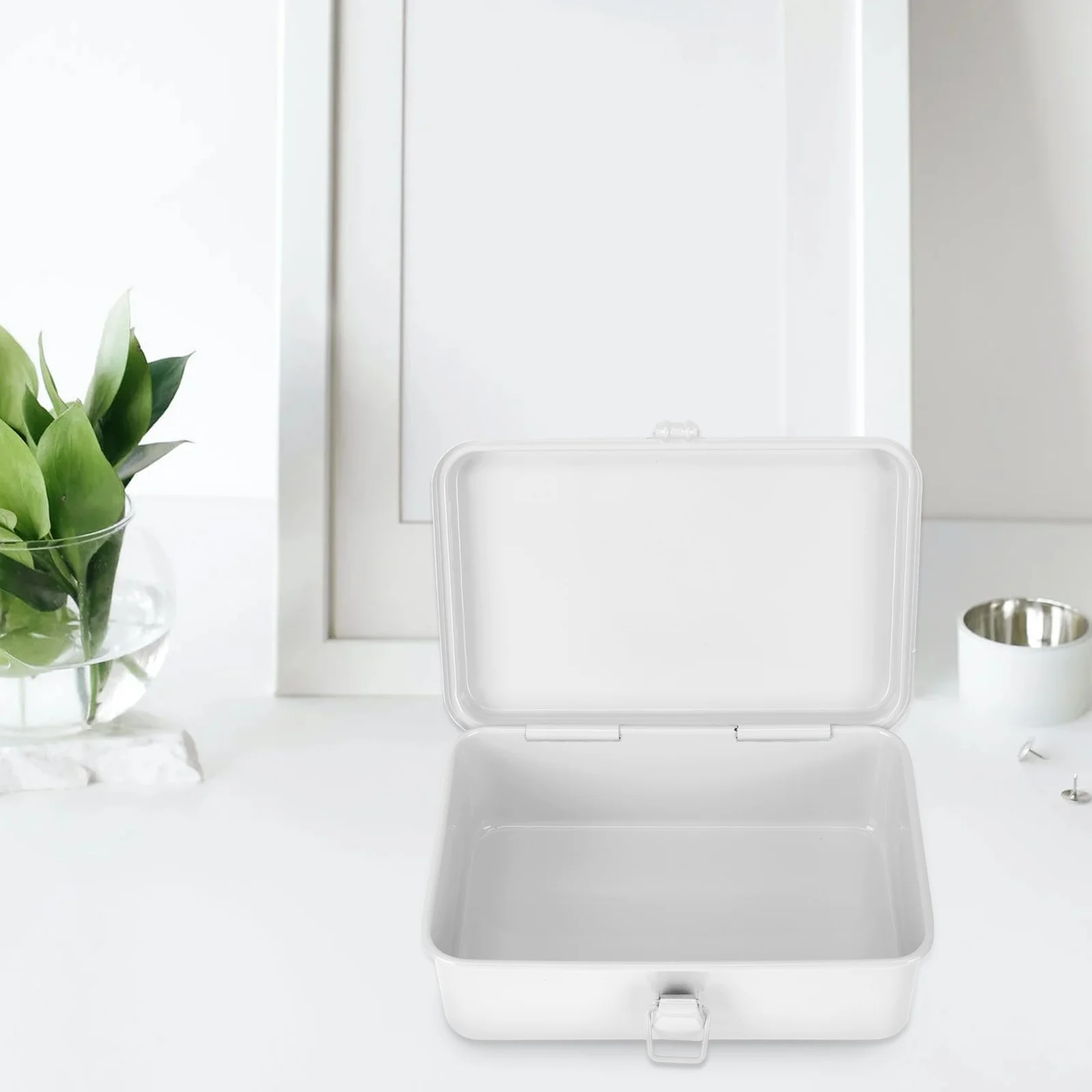 

White Iron Stationery Storage Box Large Capacity Desktop ganizer Snap Sealed Shockproof Wear Resistant Easy for Pens