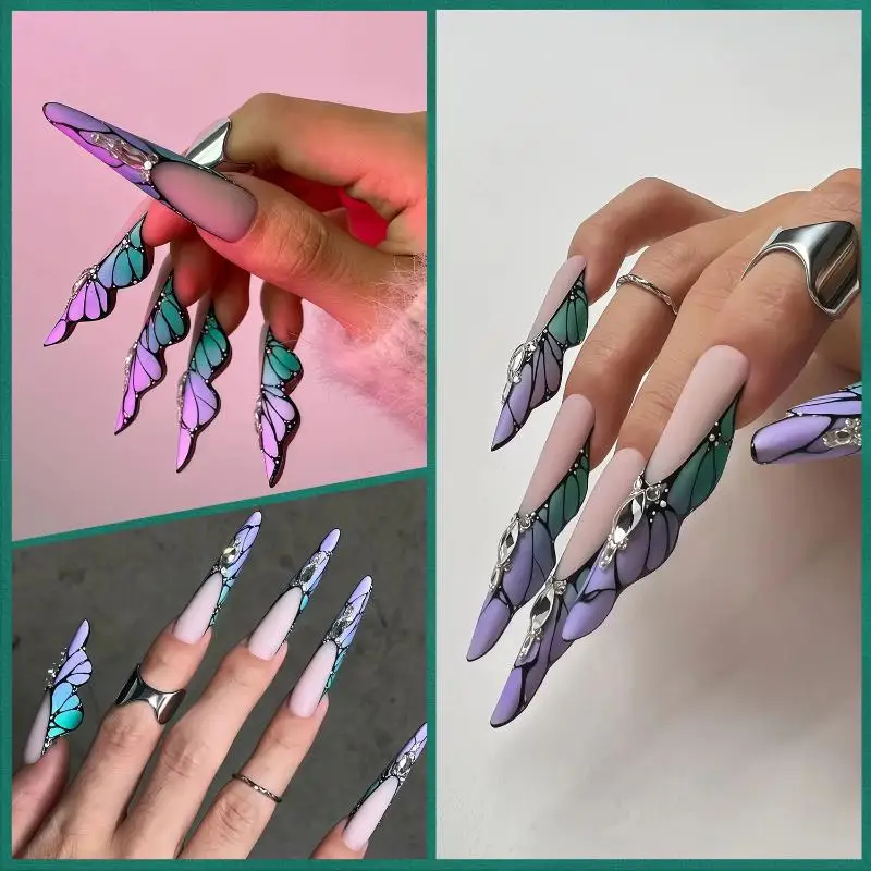 Y2K 나비 네일 듀얼 폼 150개 연장형 재사용 가능 젤 연장 몰드 빠른 빌딩 몰드 매니큐어 DIY용
