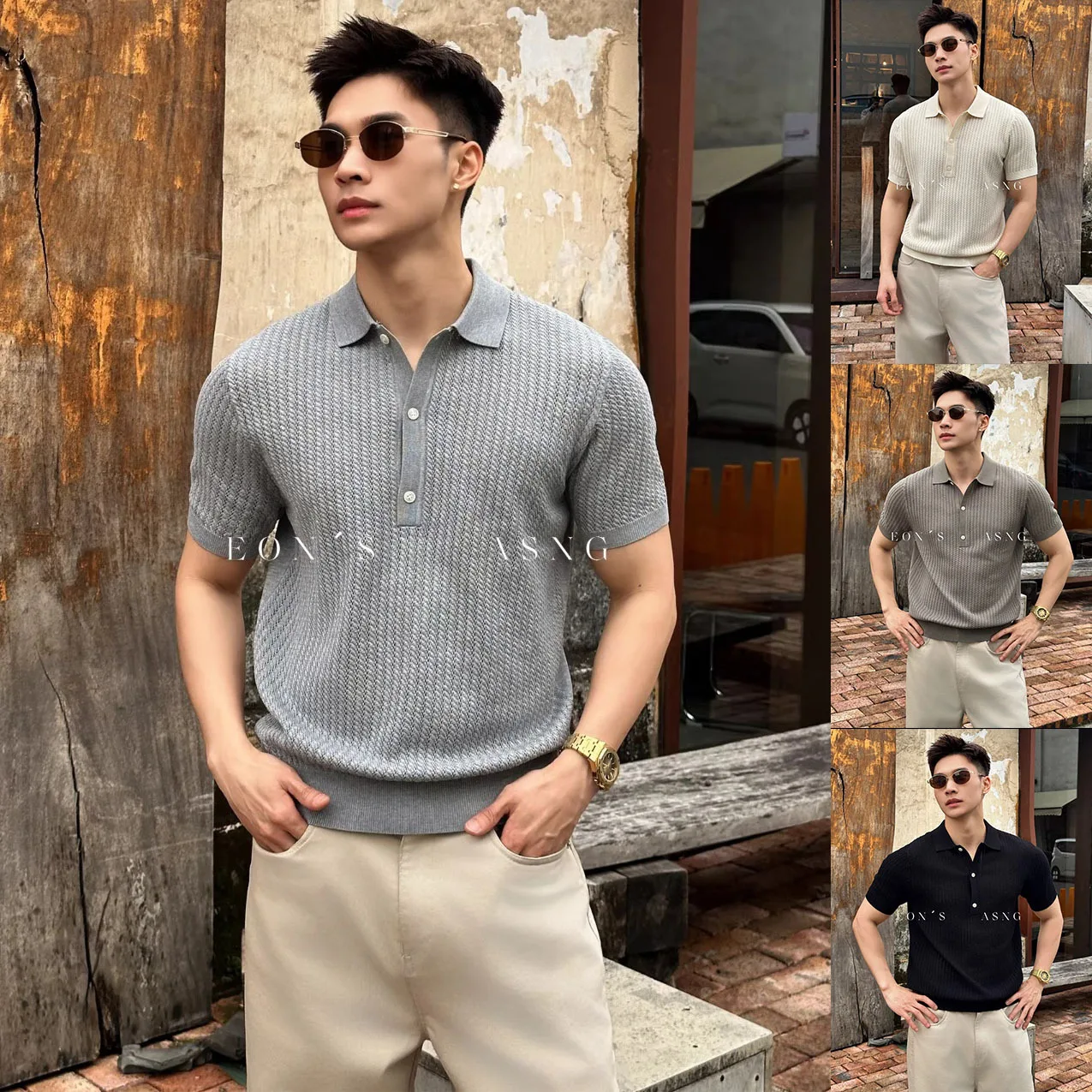 Summer POLO sweater knitted sweater short-sleeved T-shirt men's lapel Paul texture business