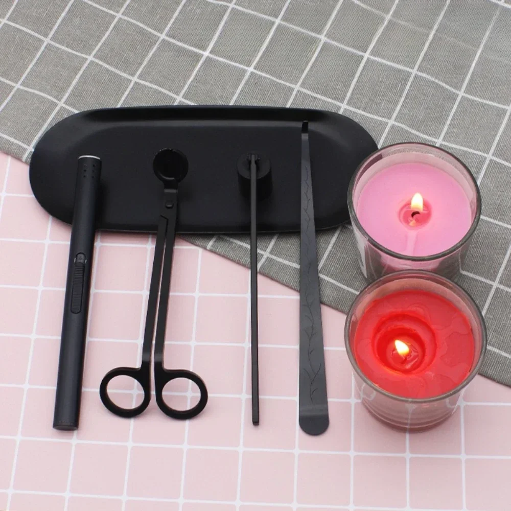 5 in 1 Set Wick Trimmer Snuffer Candle Differ Tray with Lighter Laser Scissors Candle Care Kit Luxury Scented Candles Accessory