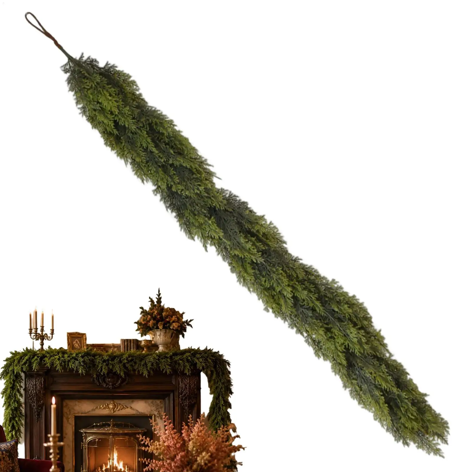 Christmas Cedar Garland Artificial Cedar Garland Ornament Realistic Thick Full Greenery Decor for Indoor Apartment Living Room